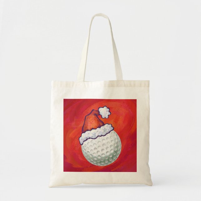 Tote Bag Bal de golf à Santa Hat sur Red (Devant)