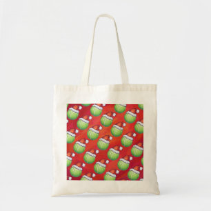 Tote Bag Bal de tennis à Santa Hat Motif sur Rouge