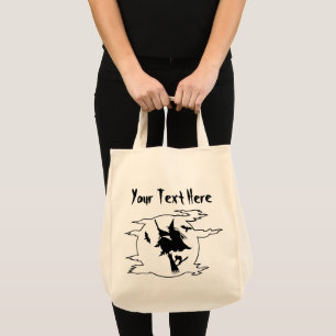 Tote Bag balai volant sorcière avec chat et chauve-souris h