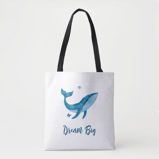 Tote Bag Baleine à aquarelle bleue, Citation de rêve inspir (Devant)