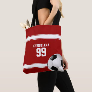 Tote Bag Balle de soccer Jersey à rayures rouges et blanche