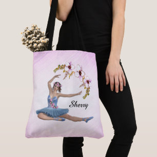 Tote Bag Ballerina en bleu Nom personnel sur rose