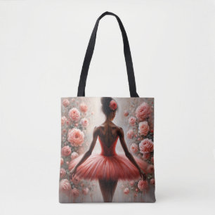 Tote Bag Ballerine noire en tutu rouge avec des roses Afroc