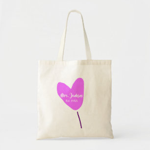 Tote Bag Ballon cœur rose Mme ajouter nom est. Ajouter anné