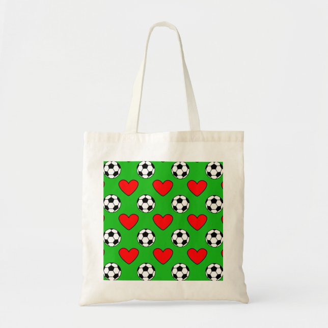 Tote Bag Ballons De Football Et Coeurs Rouges Dessin (Devant)