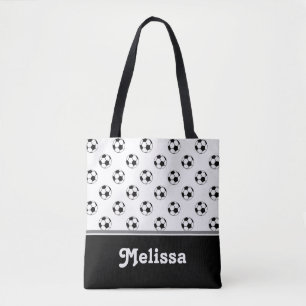 Tote Bag Ballons de football noirs et blancs personnalis