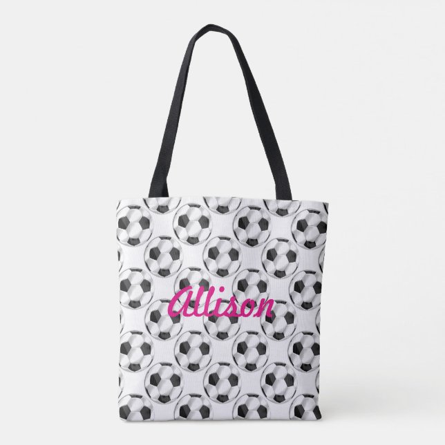 Tote Bag Ballons de soccer noir et blanc avec nom (Dos)