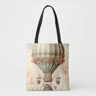 Tote Bag Balloon à air chaud vintage Floral Bleu