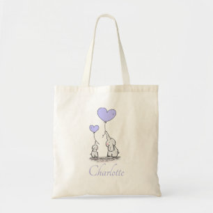 Tote Bag Balloons de coeur violet Baby shower d'éléphant fi