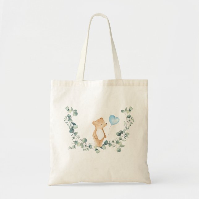 Tote Bag Ballotte bleu ours en peluche avec Eucalyptus (Devant)