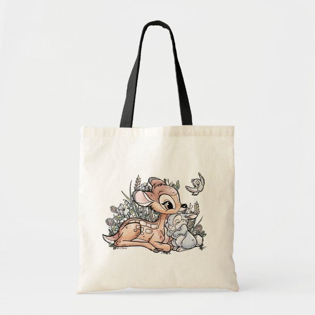 Tote Bag Bambi & Thumper Assis Dans Les Fleurs (Devant)