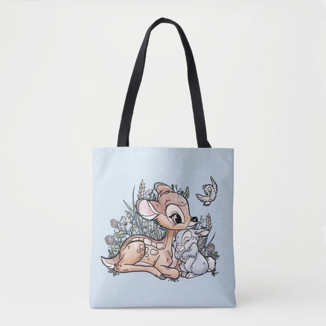 Tote Bag Bambi & Thumper Assis Dans Les Fleurs (Devant)