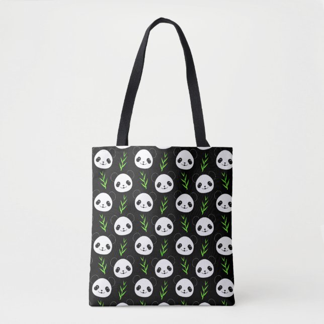 Tote Bag Bambou Motif Kawaii Panda En Blanc Noir (Devant)