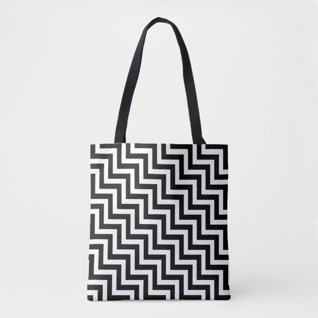 Tote Bag Bande de Chevron noire et blanche moyenne diagonal (Devant)