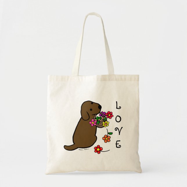 Tote Bag Bande dessinée de panier de fleur de chiot de (Devant)