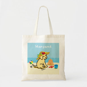 Tote Bag Bande dessinée jaune de chapeau de paille de chiot