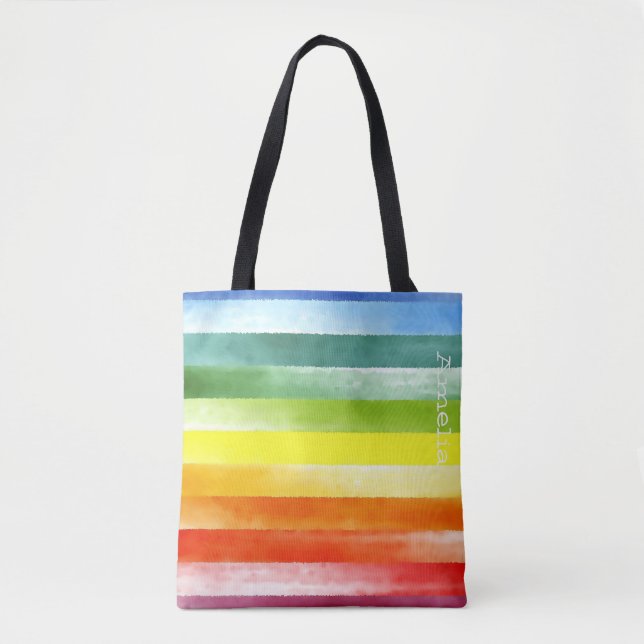 Tote Bag Bandes arc-en-ciel colorées avec nom (Devant)