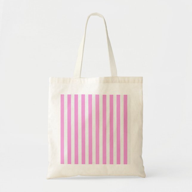 Tote Bag Bandes de bonbons roses et blanches (Devant)