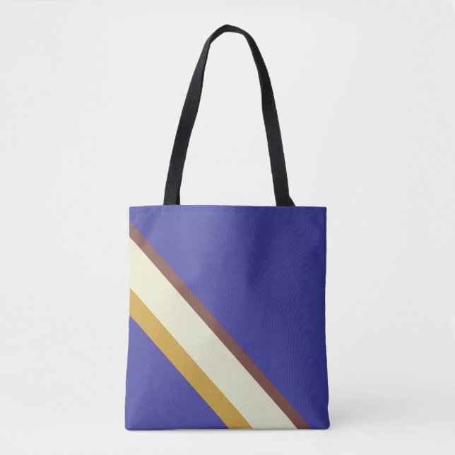 Tote Bag Bandes de couleurs naturelles sur bleu cobalt (Devant)