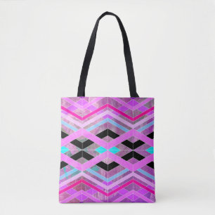 Tote Bag Bandes de croisement géométriques violettes roses 