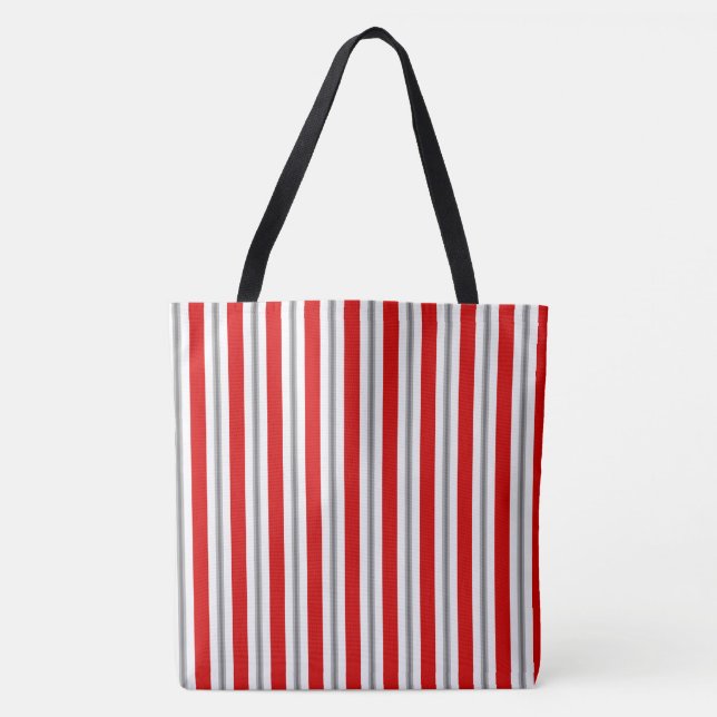Tote Bag Bandes d'été - rouge profond blanc et gris / gris (Devant)