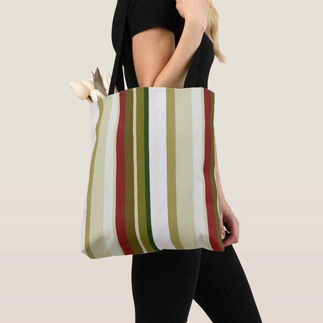 Tote Bag Bandes d'olivier, de vert et de rouge (De près)