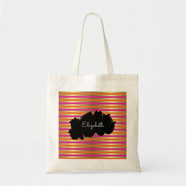 Tote Bag Bandes d'or métallique rose, orange et faux (Devant)