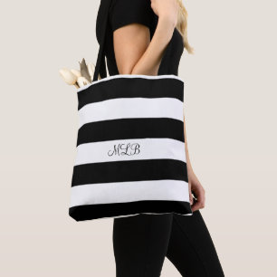 Tote Bag Bandes et monogrammes noirs et blancs classiques