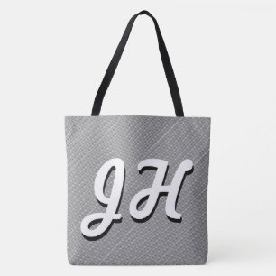 Tote Bag Bandes minces en noir et blanc   Initiales retro-s