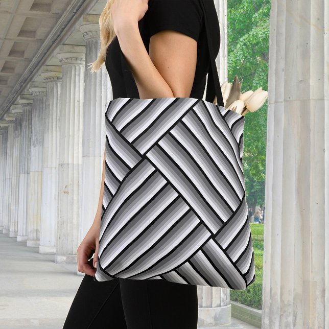 Tote Bag Bandes modernes en noir, blanc et gris - cool (Créateur téléchargé)