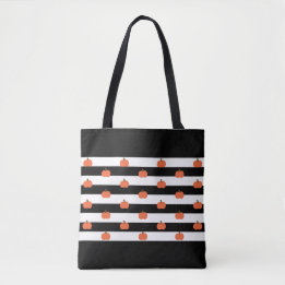 Tote Bag Bandes noires et blanches avec Citrouilles - Hallo