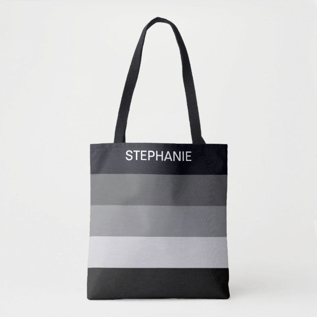 Tote Bag Bandes noires et blanches avec monogrammed (Devant)