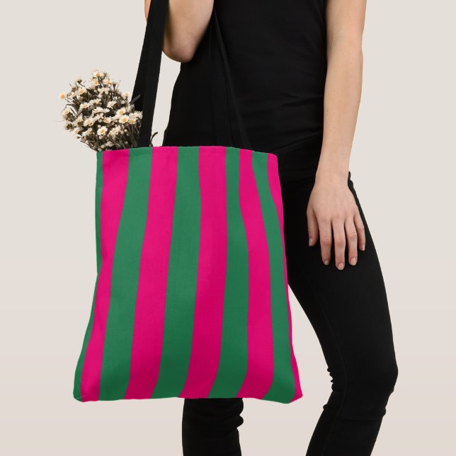 Tote Bag Bandes roses et vertes (De près)