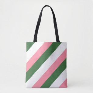 Tote Bag Bandes roses, vertes et blanches