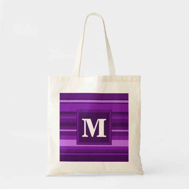 Tote Bag Bandes violettes monogrammes (Devant)