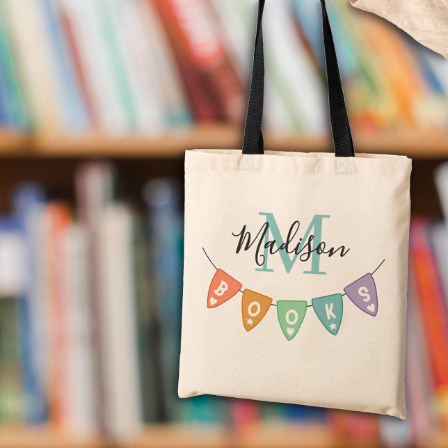 Tote Bag Bannière de jonction de livres de monogrammes mign (Créateur téléchargé)