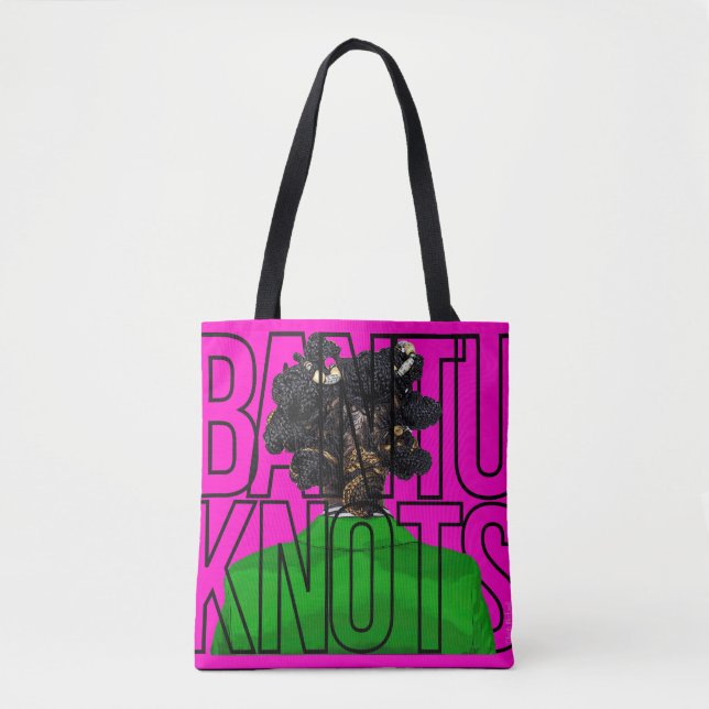 Tote Bag Bantu Knots en rose et vert (Devant)