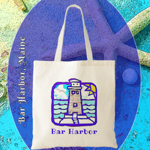Tote Bag Bar Harbour Maine Lighthouse et Ocean Waves Bag