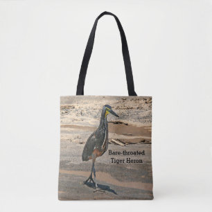 tote bag, "BARE-THROATED TIGER HERON" SHOREBIRD" Bag