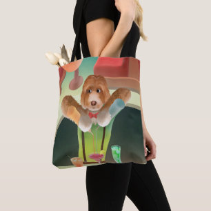 Tote Bag Bartending Dog in Retro Bar
