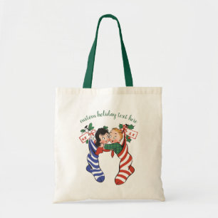 Tote Bag Bas de Noël vintage avec des enfants mignons