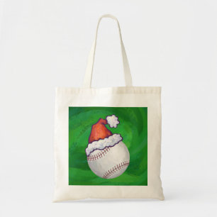 Tote Bag Baseball dans le chapeau de Santa sur fond vert