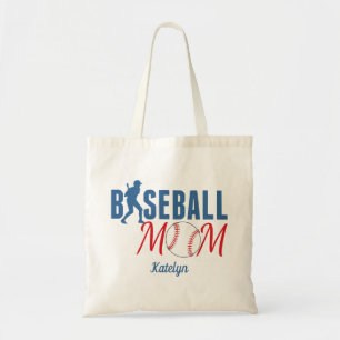 Tote Bag Baseball Maman mignonne Monogramme Bleu Rouge