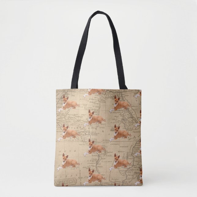 Tote Bag Basenji Dog Map Background (Devant)