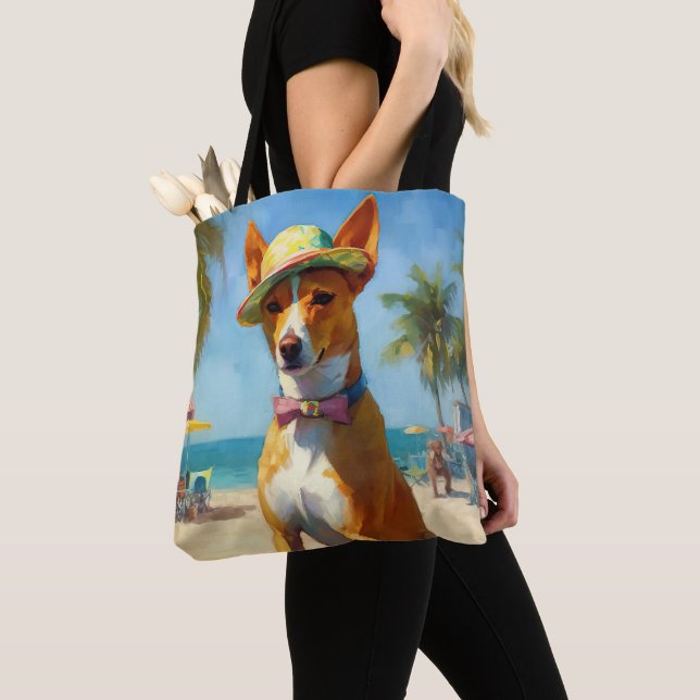 Tote Bag Basenji sur la plage, cadeau d'été pour les amoure (De près)