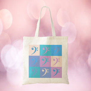 Tote Bag Bass Clef Music Pastel Motif