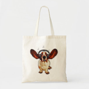 Tote Bag Basset Hound avec des écouteurs, art de bruit,