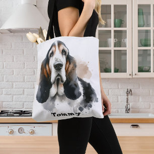 Tote Bag Basset Hound Brun aquarelle /Animaux de compagnie 