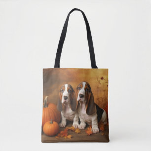 Tote Bag Basset Hound Chiot Automne Citrouille de plaisir