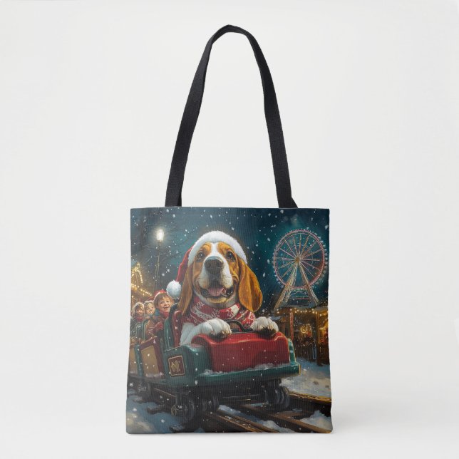 Tote Bag Basset Hound Dog Roller Dessous de verre Noël (Devant)